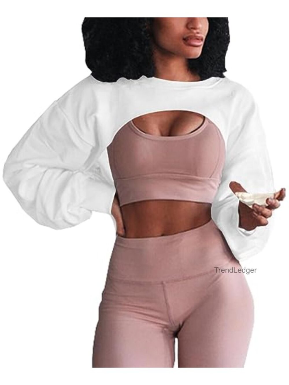Women's Crewneck Long Sleeve Crop Top Cut-Out Loose Cropped Sweatshirt